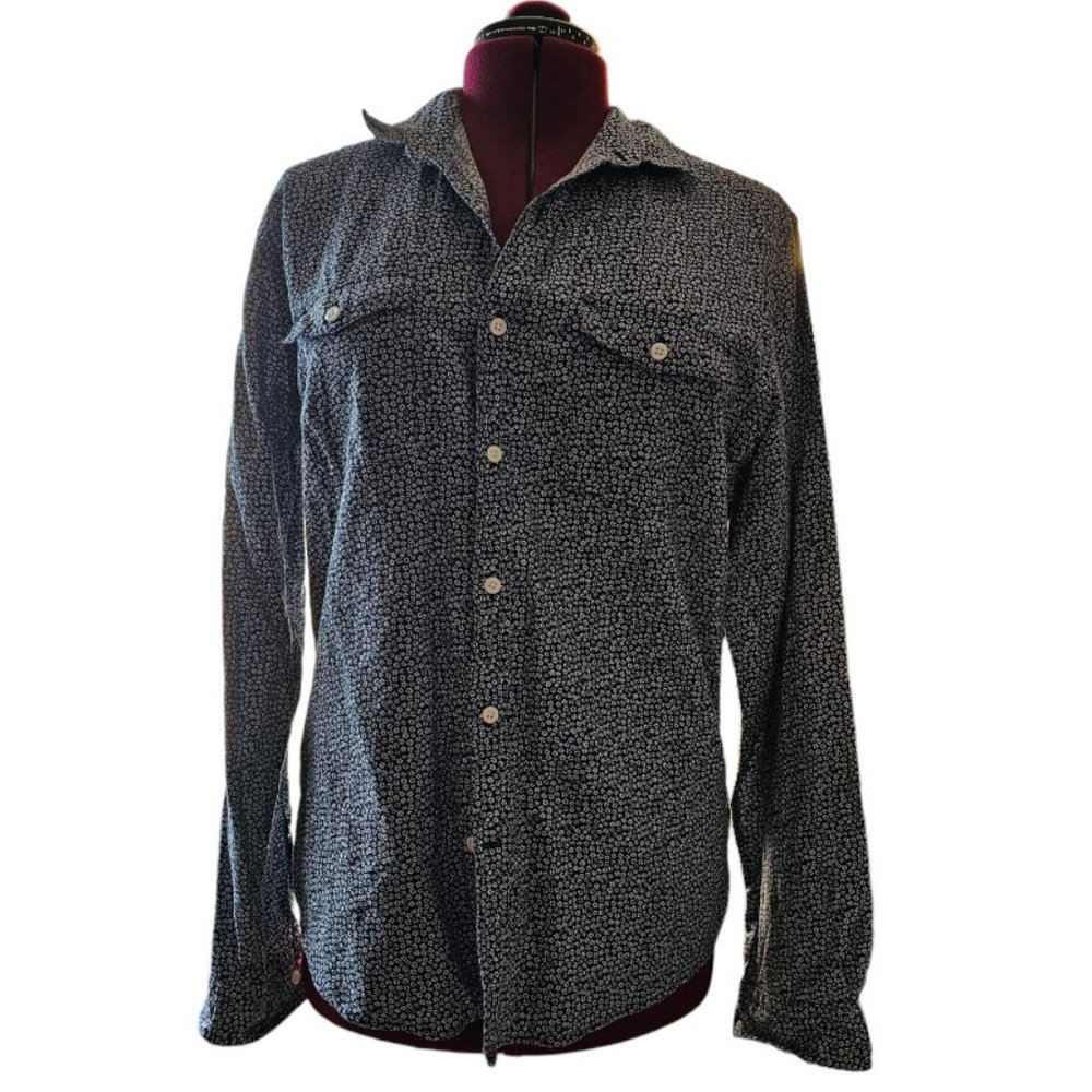 Express Blue White Floral‎ Button Down Shirt Size Large